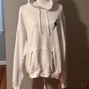Aviator Nation White Hoodie with Black Lightning Bolt